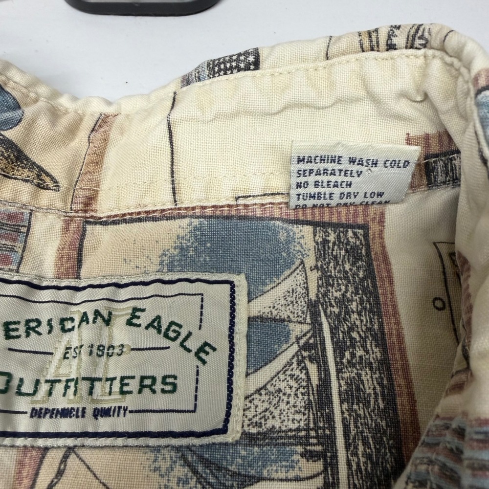 VTG American Eagle Mens Large Button Up Shirt Sailing Fisherman‎ Cotton Nautical - Picture 5 of 6